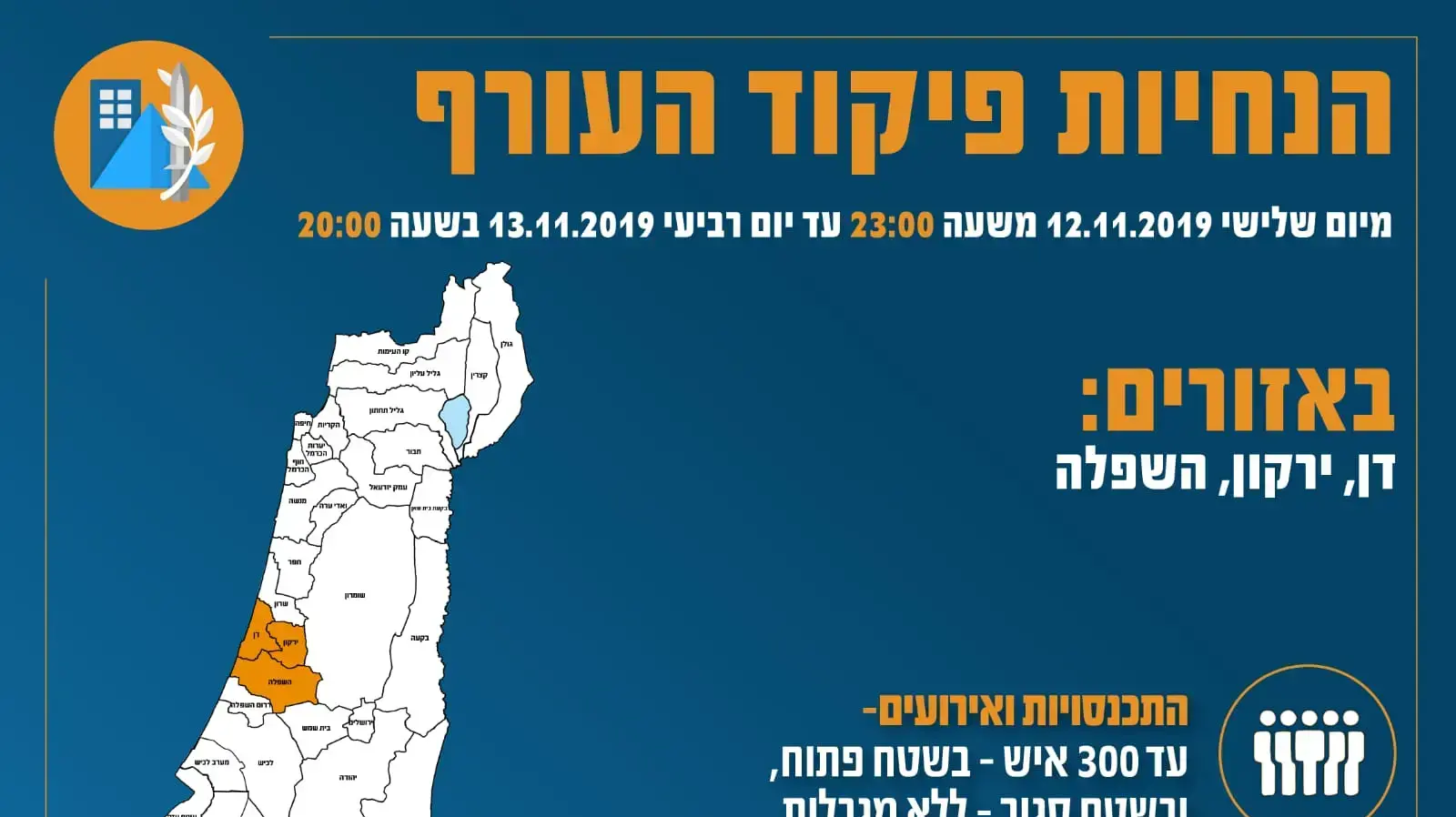 הנחיות פיקוד העורף לאור ההסלמה בדרום. 12 בנובמבר 2019 הנחיות פיקוד העורף לאור ההסלמה בדרום. 12 בנובמבר 2019