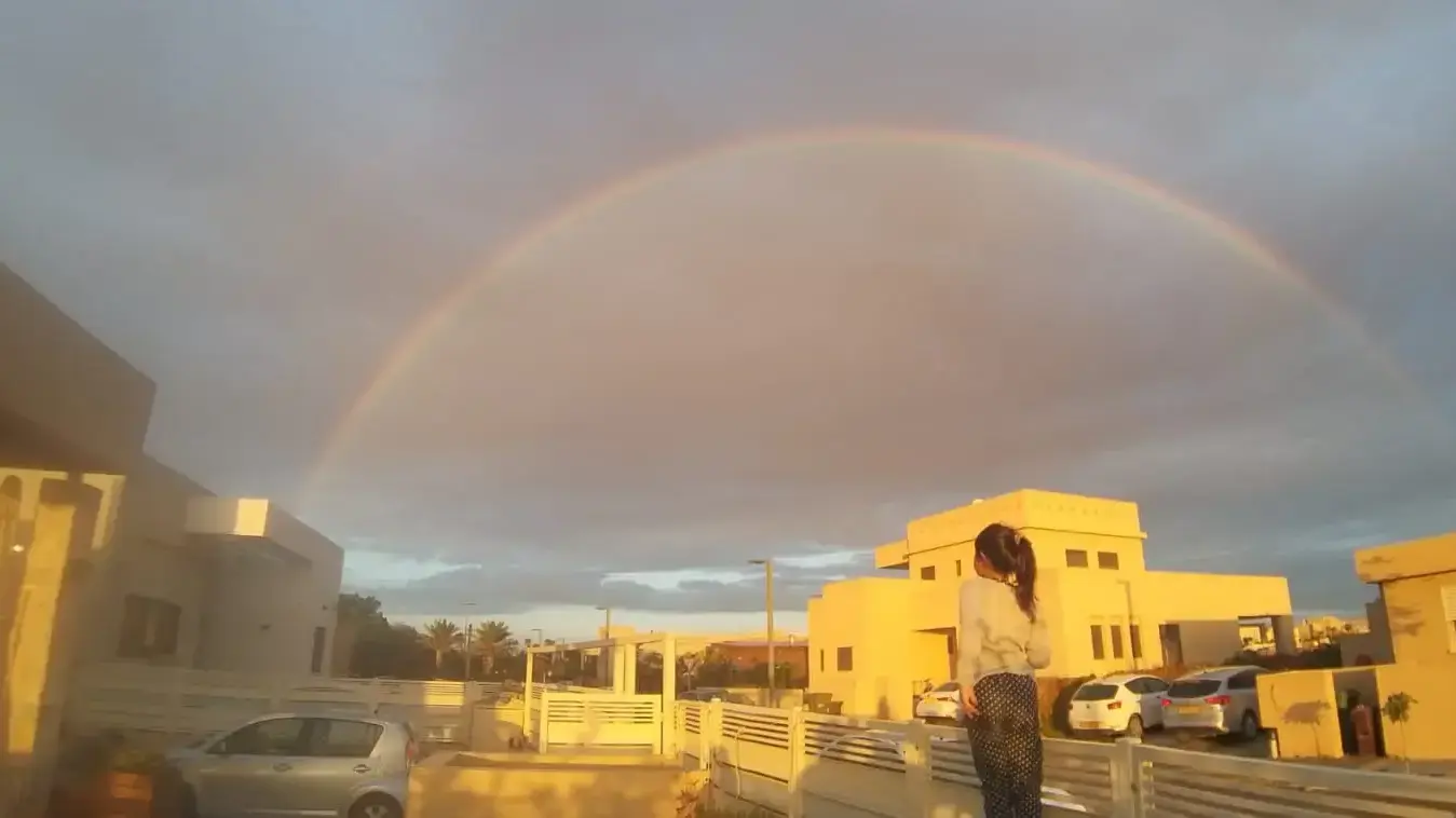 קשת בענן ביישוב רמת הנגב, לאחר הרגיעה בעקבות הפסקת האש עם הג'יהאד האיסלאמי. 16 בנובמבר 2019 קשת בענן ביישוב רמת הנגב, לאחר הרגיעה בעקבות הפסקת האש עם הג'יהאד האיסלאמי. 16 בנובמבר 2019