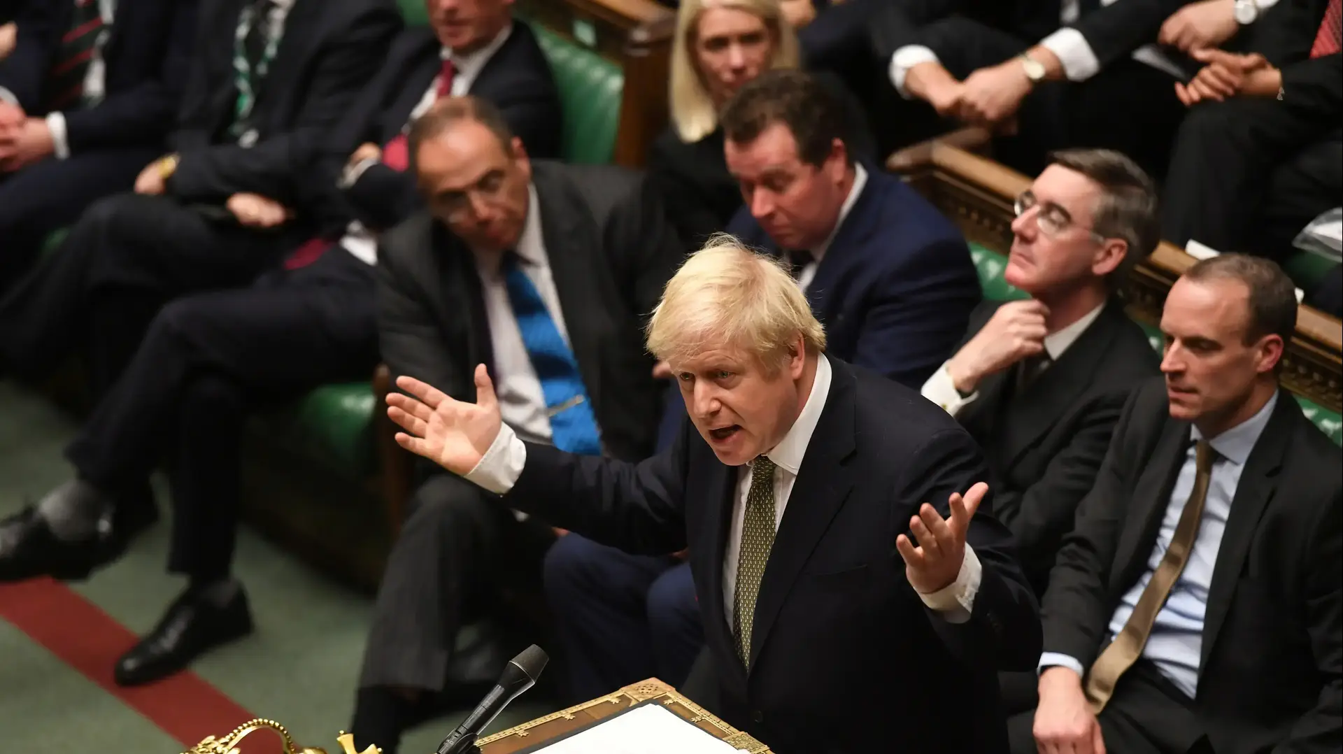 ראש ממשלת בריטניה בוריס ג'ונסון בפרלמנט, 19 בדצמבר 2019