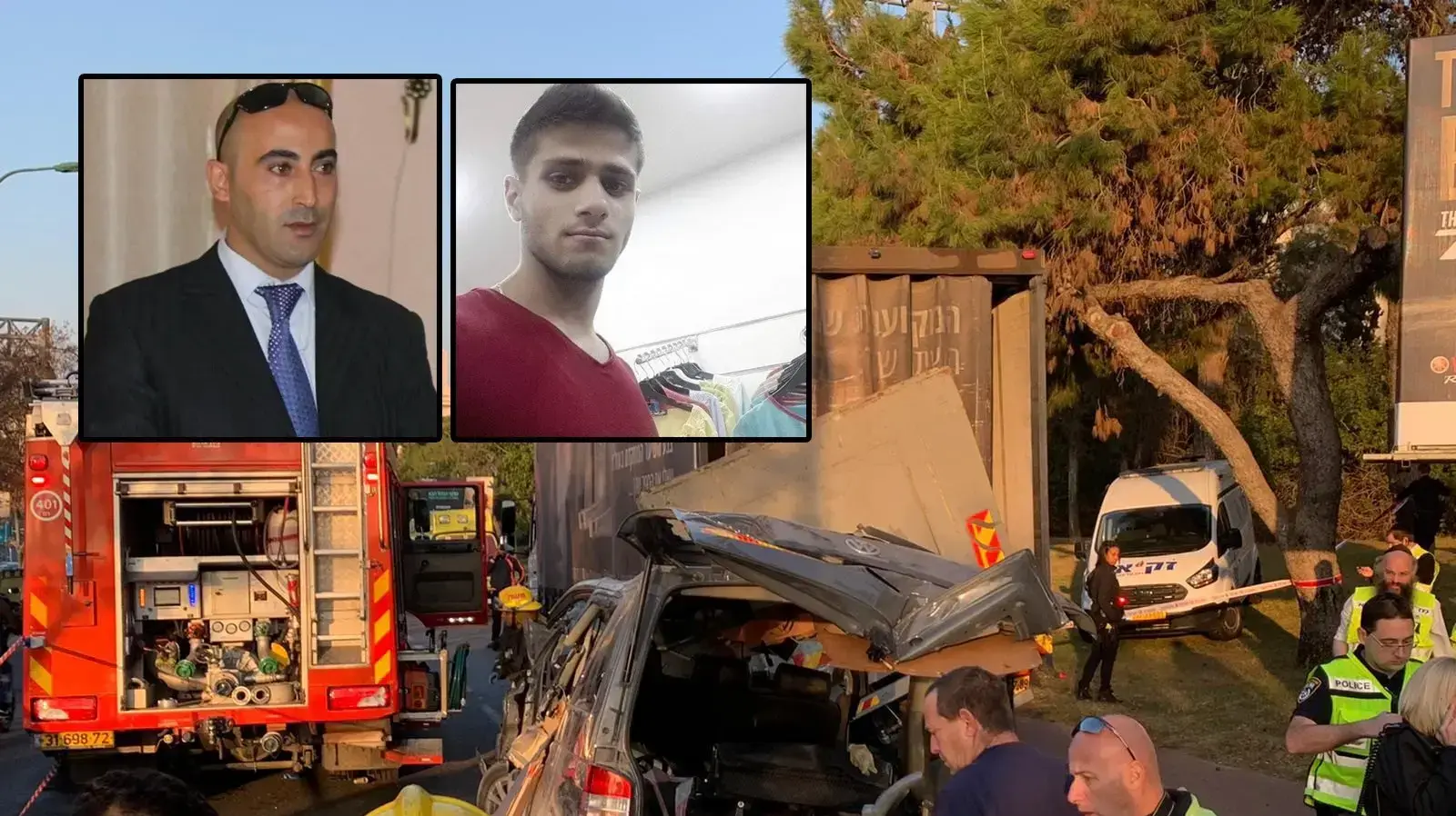 זירת התאונה במחלף אלוף שדה לכיוון רמת גן בה נהרגו שני בני אדם ונפצעו חמישה נוספים. 22 בדצמבר 2019.