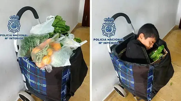 ילד פלסטיני שהוחבא בעגלת ירקות שאותר על ידי רשויות ההגירה של ספרד בגבול עם מרוקו, 30 בדצמבר 2019 ילד פלסטיני שהוחבא בעגלת ירקות שאותר על ידי רשויות ההגירה של ספרד בגבול עם מרוקו, 30 בדצמבר 2019