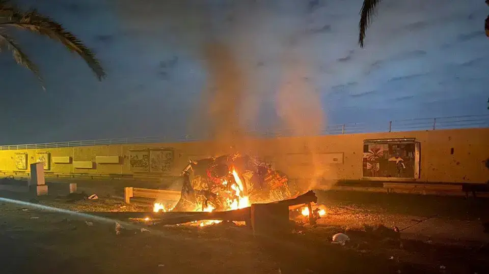 זירת חיסלו של של קאסם סולימנאי בשדה התעופה בבגדד, בגדאד, עיראק 3 בינואר 2020 זירת חיסלו של של קאסם סולימנאי בשדה התעופה בבגדד, בגדאד, עיראק 3 בינואר 2020