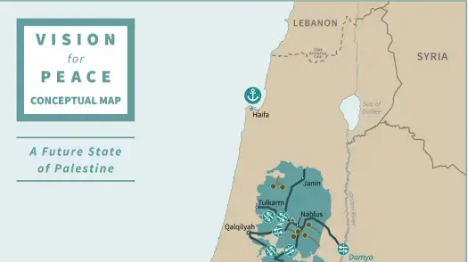 מפת המדינה הפלסטינית העתידית לפי עסקת המאה