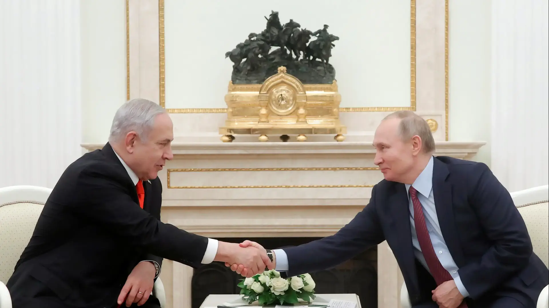 נשיא רוסיה ולדימיר פוטין וראש הממשלה בנימין נתניהו בפגישה בקרמלין במוסקבה, 30 בינואר 2020