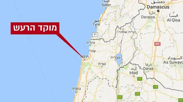מפת מוקד רעש האדמה בחיפה, 6 בפברואר 2020 מפת מוקד רעש האדמה בחיפה, 6 בפברואר 2020