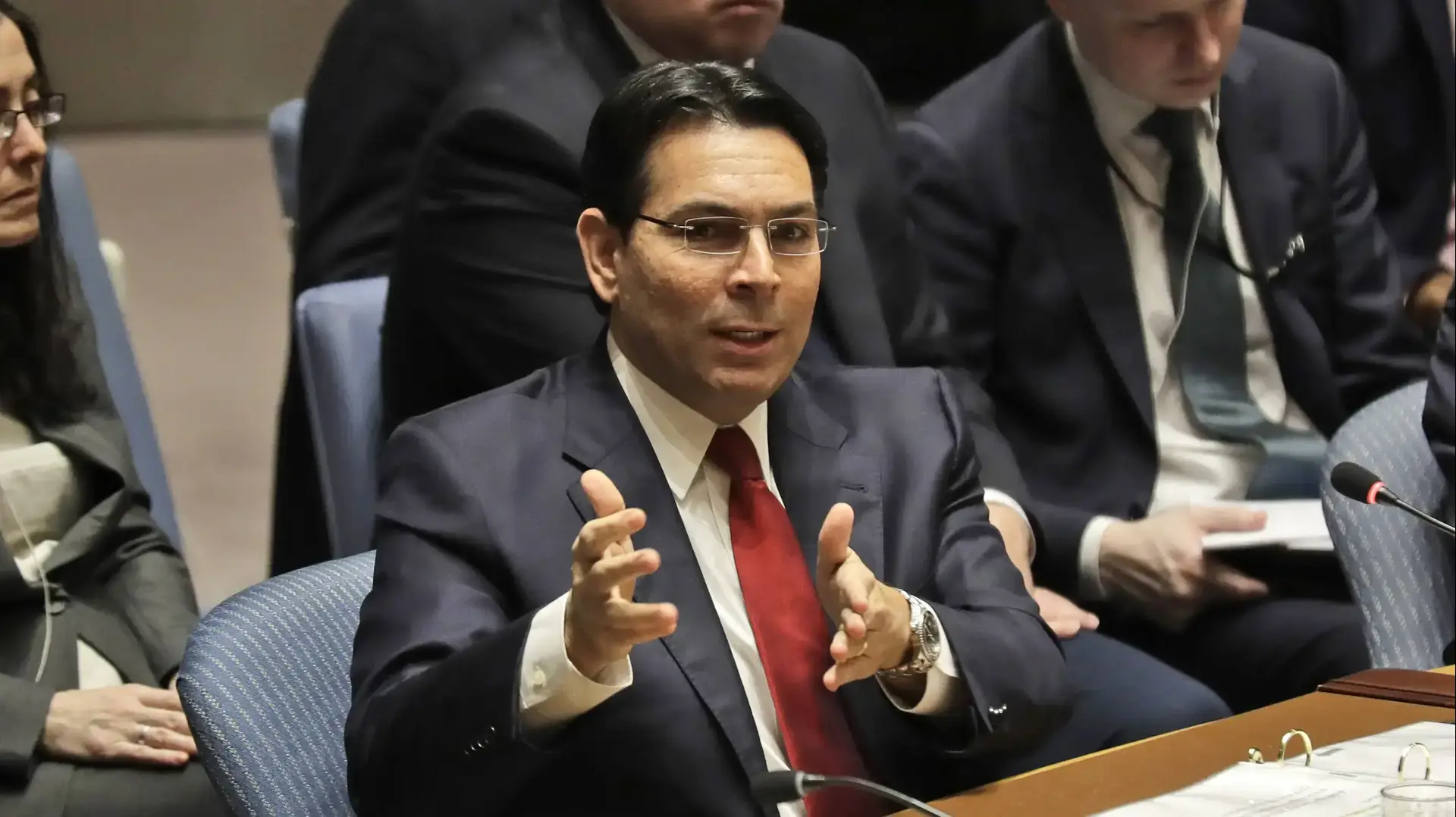 שגריר ישראל באו"ם, דני דנון במהלך נאומו בעצרת הכללית של האו"ם 11 בפברואר 2020