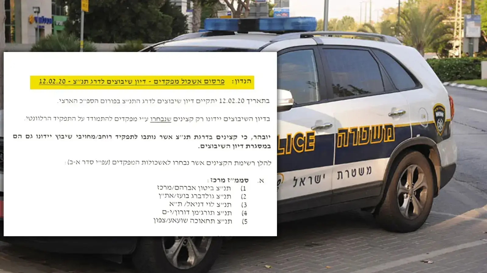 המסמך שהופץ בקרב המשטרה בו מופיעים מועמדים לתפקידים שונים בצמרת המשטרה 