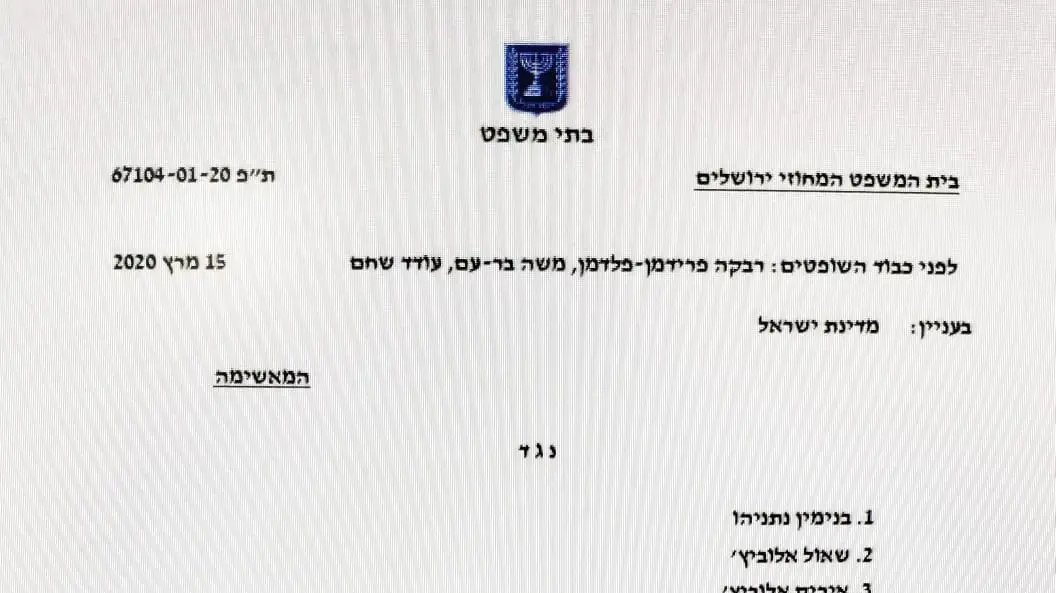 החלטת בית המשפט המחוזי בירושלים על דחיית דיון ההקראה במשפטו של בנימין נתניהו ל-24 במאי. 15 במרץ 2020 החלטת בית המשפט המחוזי בירושלים על דחיית דיון ההקראה במשפטו של בנימין נתניהו ל-24 במאי. 15 במרץ 2020