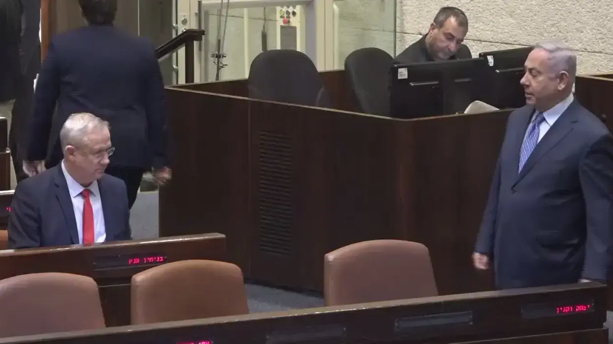 ראש הממשלה, בנימין נתניהו ויו"ר כחול לבן, בני גנץ במהלך הצבעה ליו"ר הכנסת, כנסת, ירושלים 26 במרץ 2020 