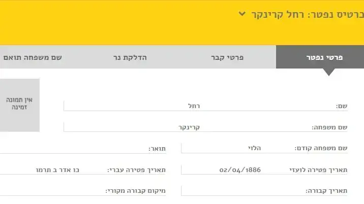 פרטי מיקום מצבתה של רחל קרינקר פרטי מיקום מצבתה של רחל קרינקר