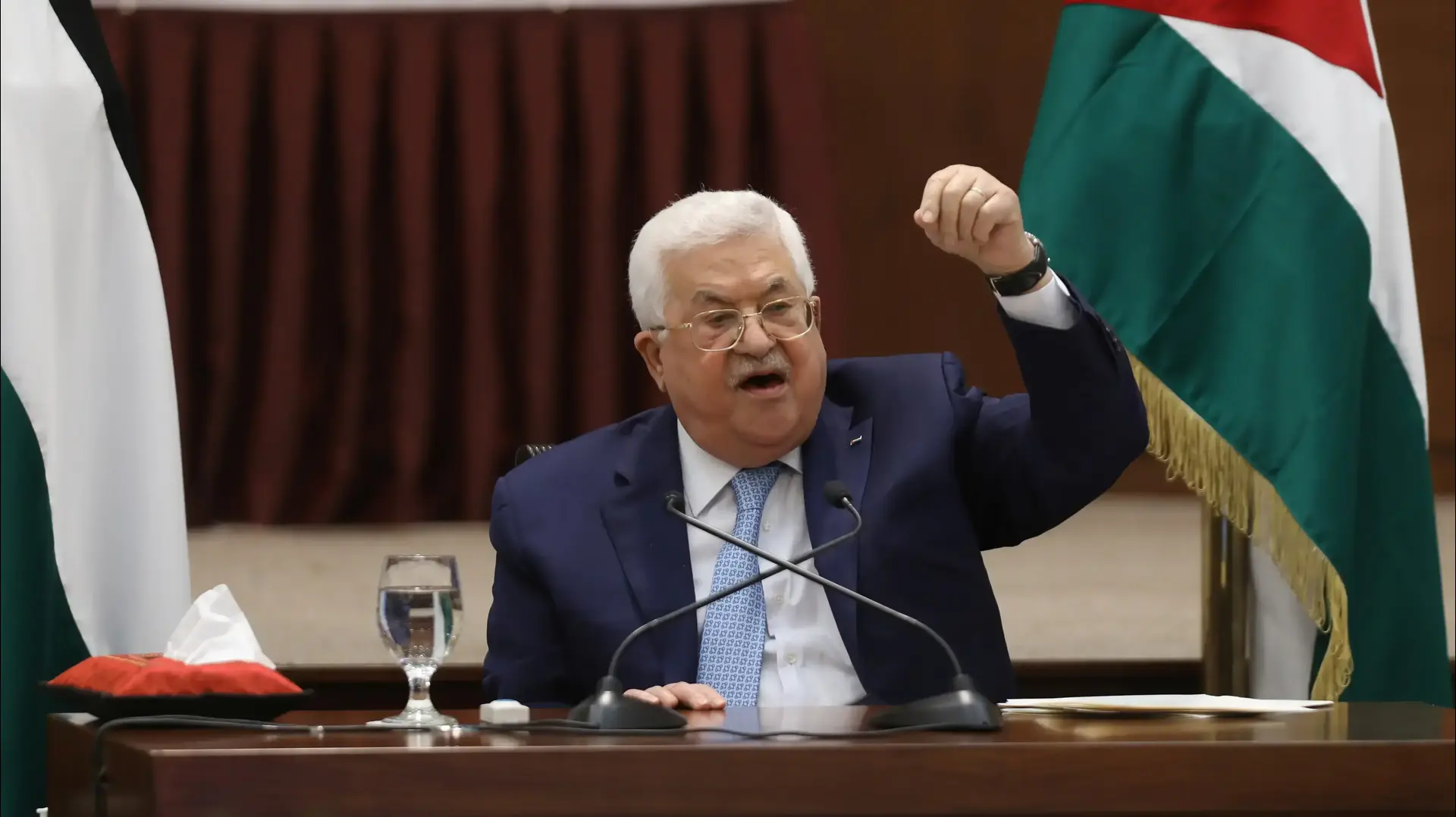 יו"ר הרשות הפלסטינית מחמוד עבאס בפגישת ההנהגה הפלסטינית, רמאללה 19 במאי 2020