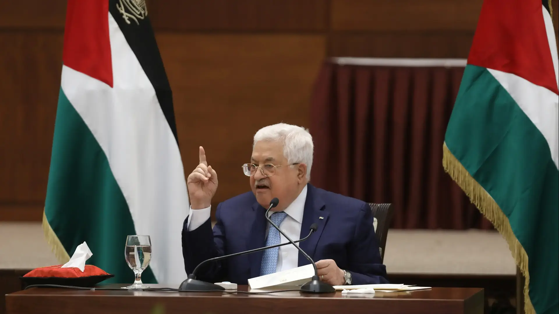 יו"ר הרשות הפלסטינית מחמוד עבאס בפגישת ההנהגה הפלסטינית, רמאללה 19 במאי 2020