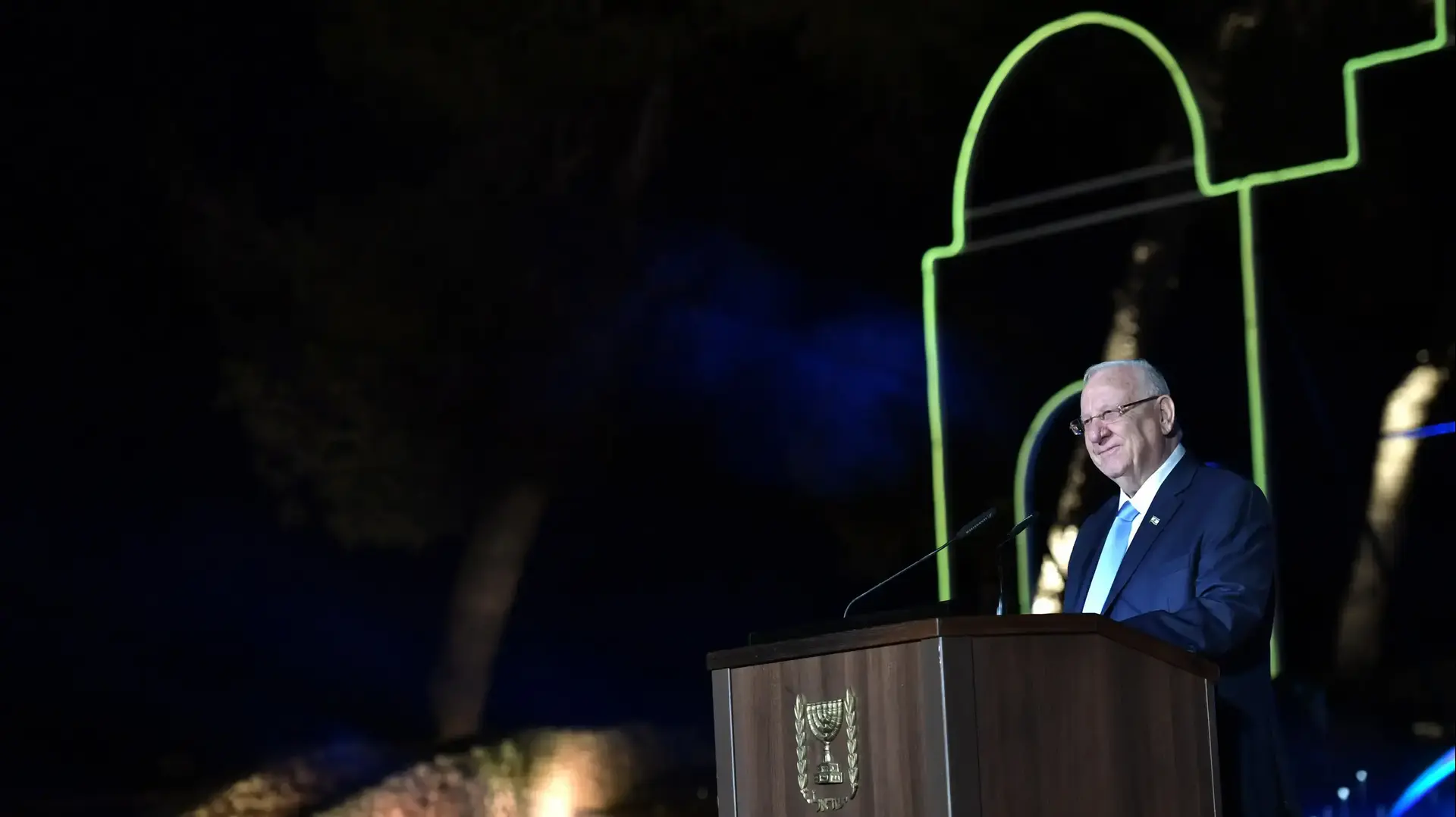 נשיא המדינה, ראובן (רובי) ריבלין במהלך נאומו בטקס הממלכתי לציון יום איחוד ירושלים בגבעת התחמושות 21 במאי 2020