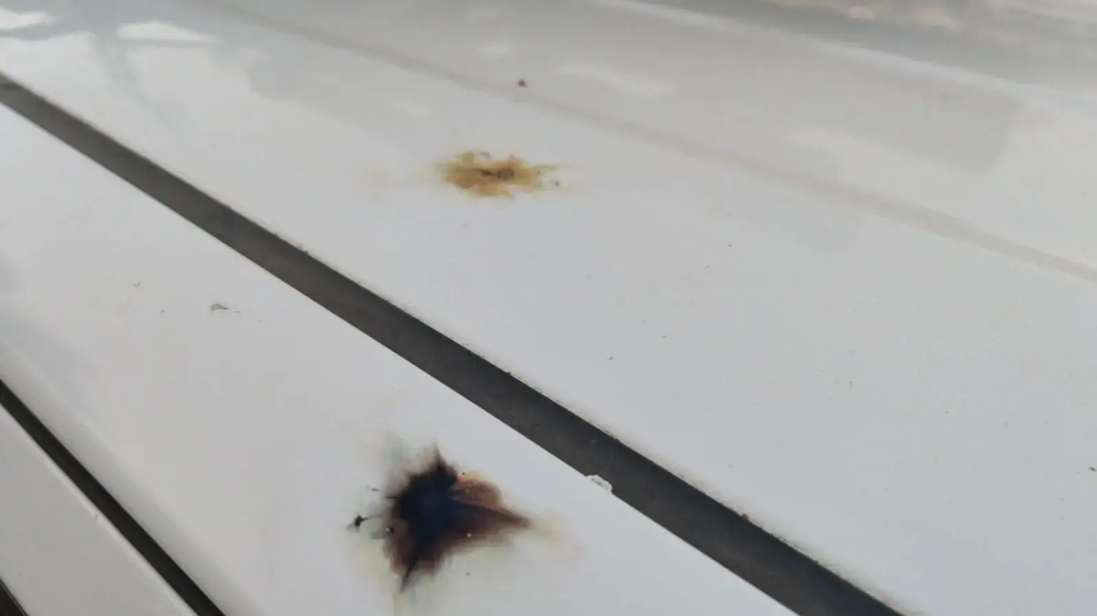 הסימנים על רכב המשטרה מירי זיקוקים בערערה שבנגב. 23 במאי 2020 הסימנים על רכב המשטרה מירי זיקוקים בערערה שבנגב. 23 במאי 2020