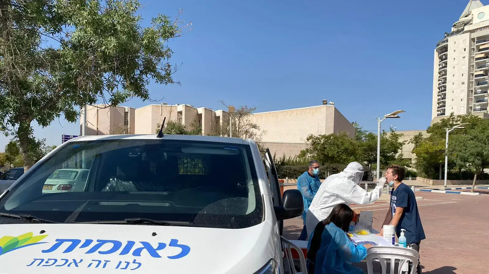 עמדת בדיקות של לאומית שירותי בריאות בבאר שבע 1 ביוני 2020 עמדת בדיקות של לאומית שירותי בריאות בבאר שבע 1 ביוני 2020