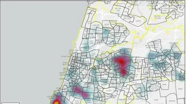 פריסת החולים ברחבי העיר תל אביב 15 ביוני 2020 פריסת החולים ברחבי העיר תל אביב 15 ביוני 2020