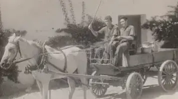 זאב כחולי עם חברו בדרך לרפת במקווה ישראל זאב כחולי עם חברו בדרך לרפת במקווה ישראל