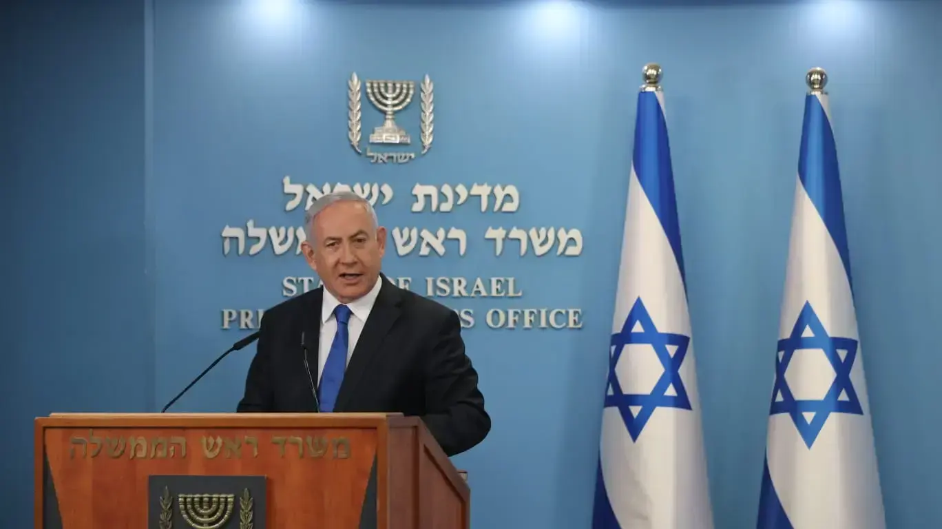 ראש הממשלה, בנימין נתניהו מתייחס במהלך נאומו לההסכם ההסיטורי עם איחוד האמירויות 13 באוגוסט 2020
ראש הממשלה, בנימין נתניהו מתייחס במהלך נאומו לההסכם ההסיטורי עם איחוד האמירויות 13 באוגוסט 2020
