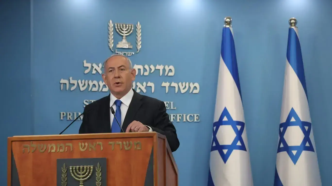 ראש הממשלה, בנימין נתניהו מתייחס במהלך נאומו לההסכם ההסיטורי עם איחוד האמירויות 13 באוגוסט 2020
ראש הממשלה, בנימין נתניהו מתייחס במהלך נאומו לההסכם ההסיטורי עם איחוד האמירויות 13 באוגוסט 2020
