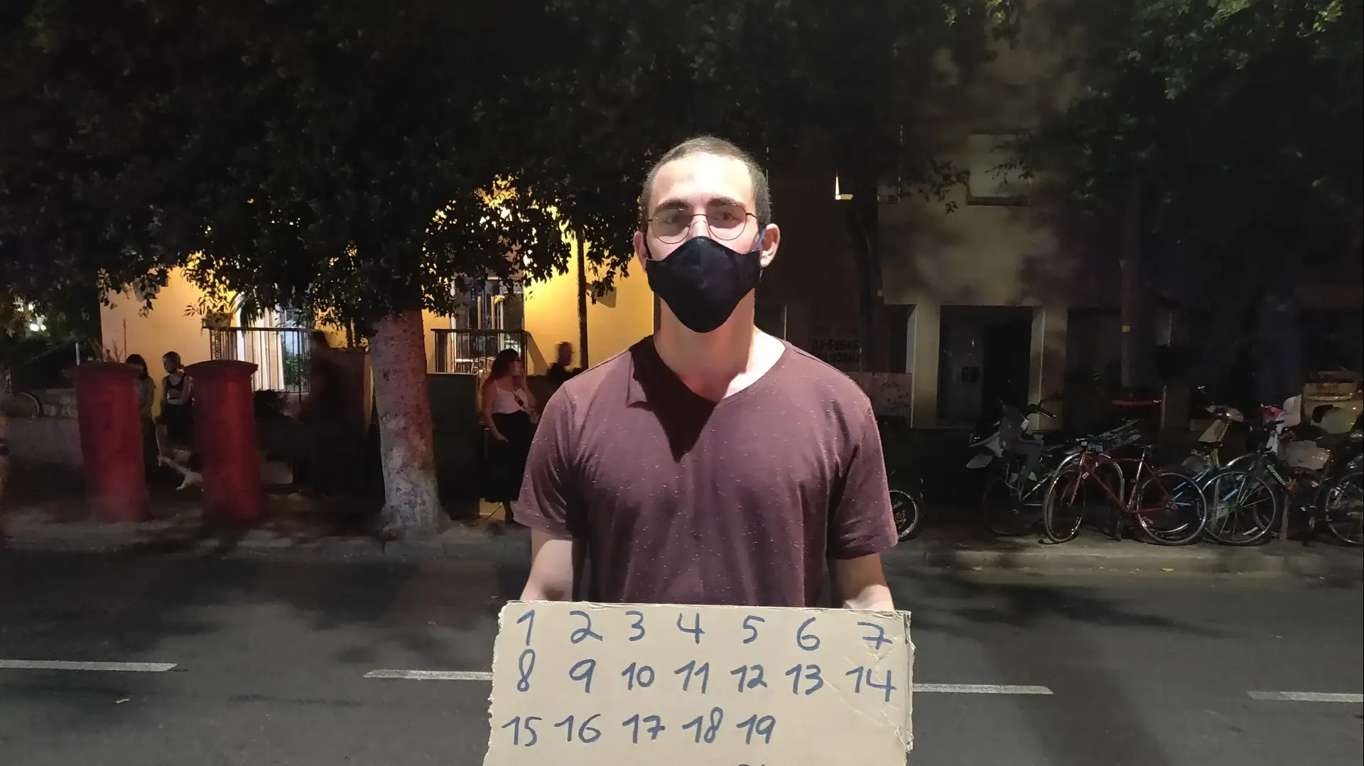 יהונתן סאקס שהפגין נגד אונס בת ה-16 בכיכר הבימה בתל אביב. 20 באוגוסט 2020 יהונתן סאקס שהפגין נגד אונס בת ה-16 בכיכר הבימה בתל אביב. 20 באוגוסט 2020