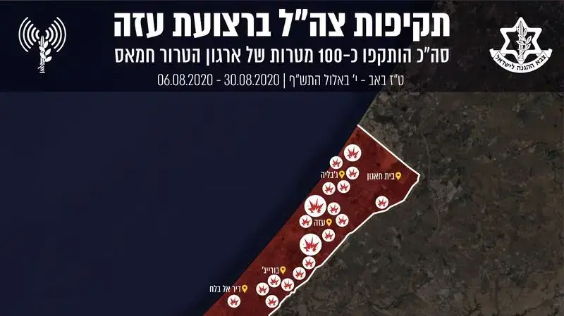 מפת יעדי טרור של חמאס שצה"ל תקף 6.8.20-30.8.20 מפת יעדי טרור של חמאס שצה"ל תקף 6.8.20-30.8.20