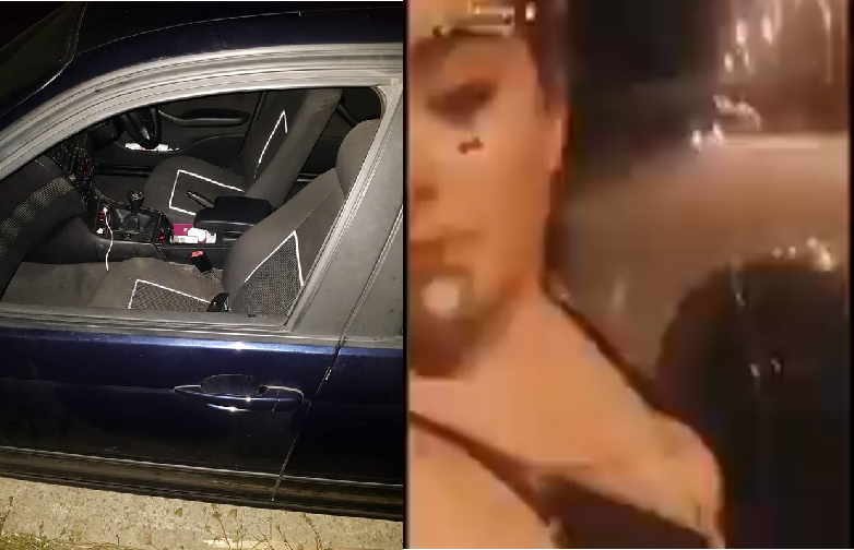 בחורה מתעדת את עצמה נשענת מחלון רכב נוסע