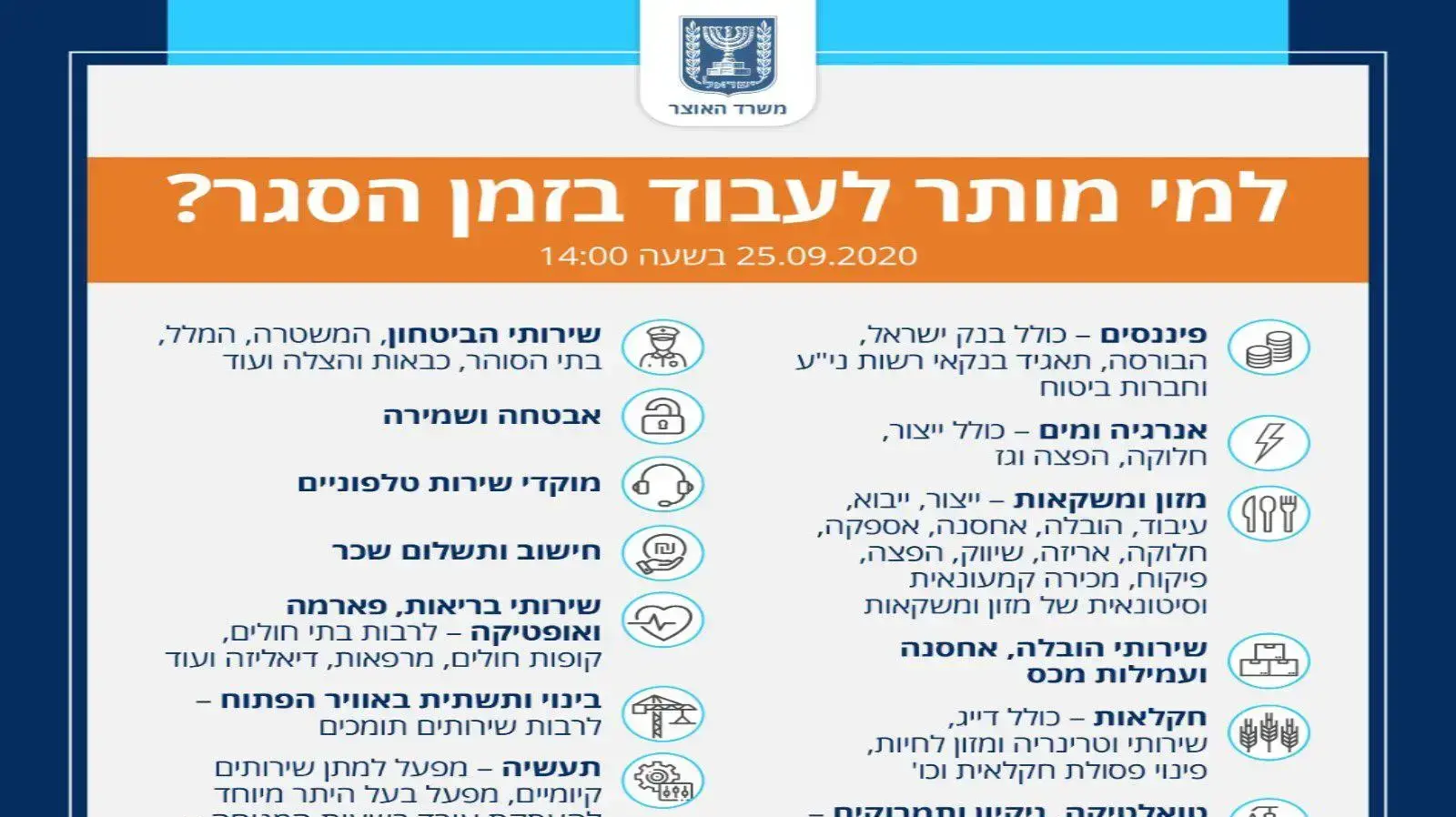 למי מותר לעבוד בזמן הסגר, מתווה משרד האוצר למי מותר לעבוד בזמן הסגר, מתווה משרד האוצר