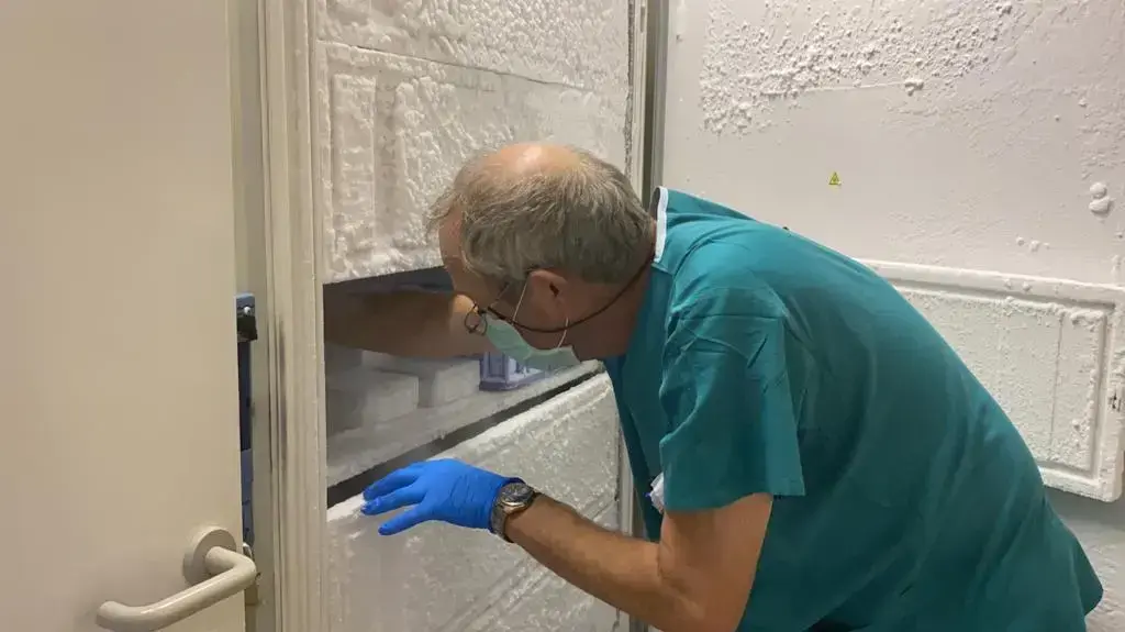 מנות חיסון לקורונה מוכנסות למקררי ההקפאה בבית החולים הדסה לקראת תחילת שלב הניסויים בבני אדם. 30 באוקטובר 2020 מנות חיסון לקורונה מוכנסות למקררי ההקפאה בבית החולים הדסה לקראת תחילת שלב הניסויים בבני אדם. 30 באוקטובר 2020