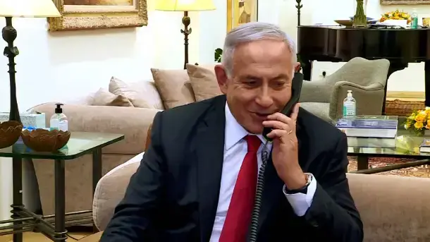 נתניהו במהלך שיחתו עם פולארד 24 בנובמבר 2020 נתניהו במהלך שיחתו עם פולארד 24 בנובמבר 2020