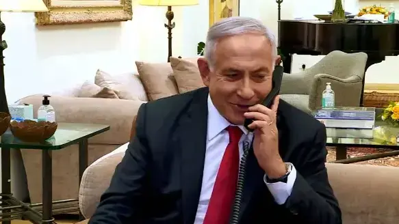 נתניהו במהלך שיחתו עם פולארד 24 בנובמבר 2020 נתניהו במהלך שיחתו עם פולארד 24 בנובמבר 2020