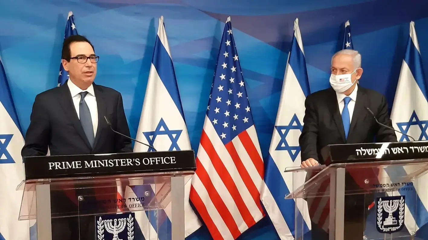 ראש הממשלה בנימין נתניהו ושר האוצר האמריקאי, סטיבן מנוצ'ין. משרד רה"מ, ירושלים ראש הממשלה בנימין נתניהו ושר האוצר האמריקאי, סטיבן מנוצ'ין. משרד רה"מ, ירושלים