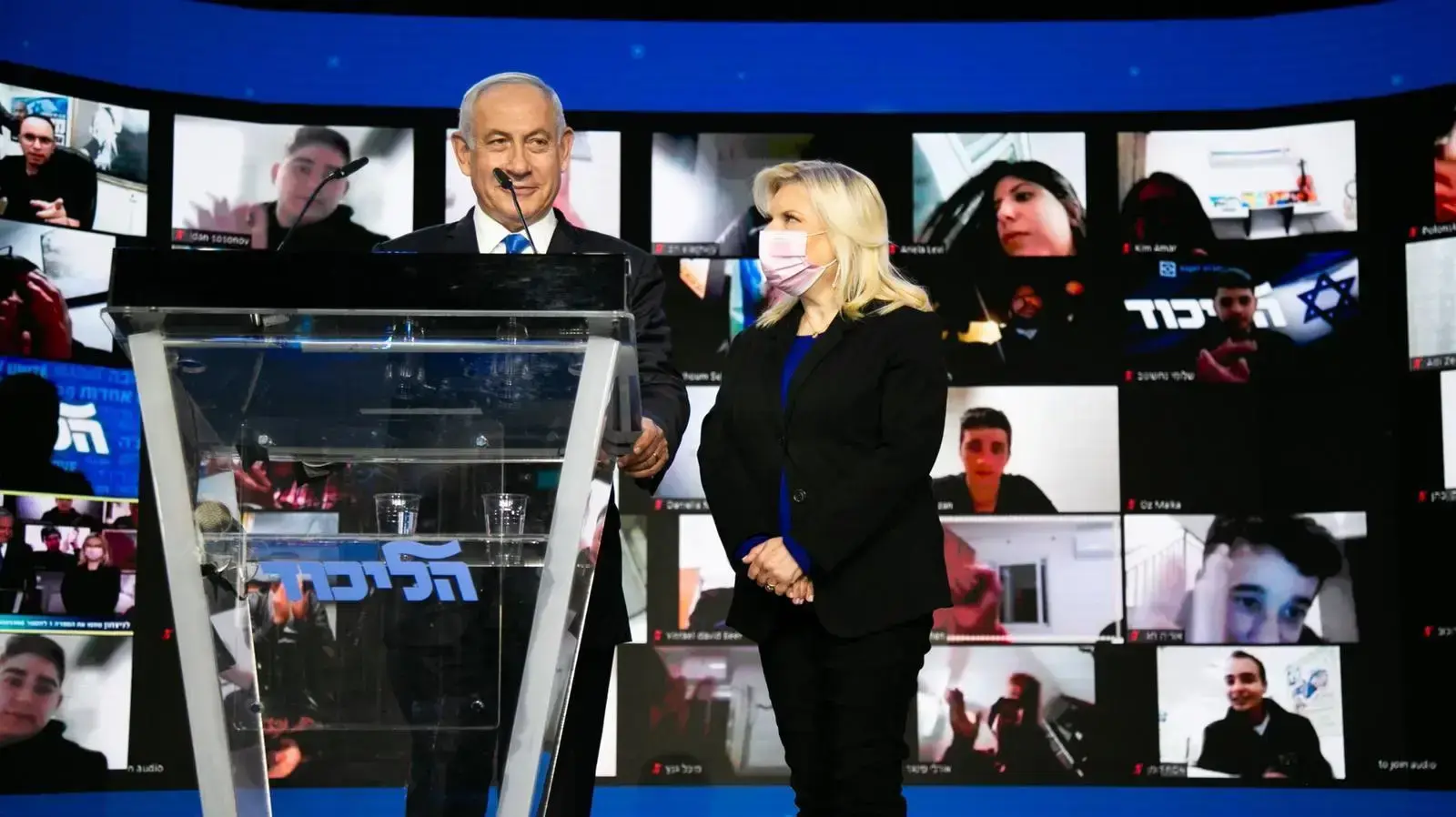 רה"מ נתניהו ורעייתו שרה בהשקת קמפיין הליכוד, 3 במרץ 2021