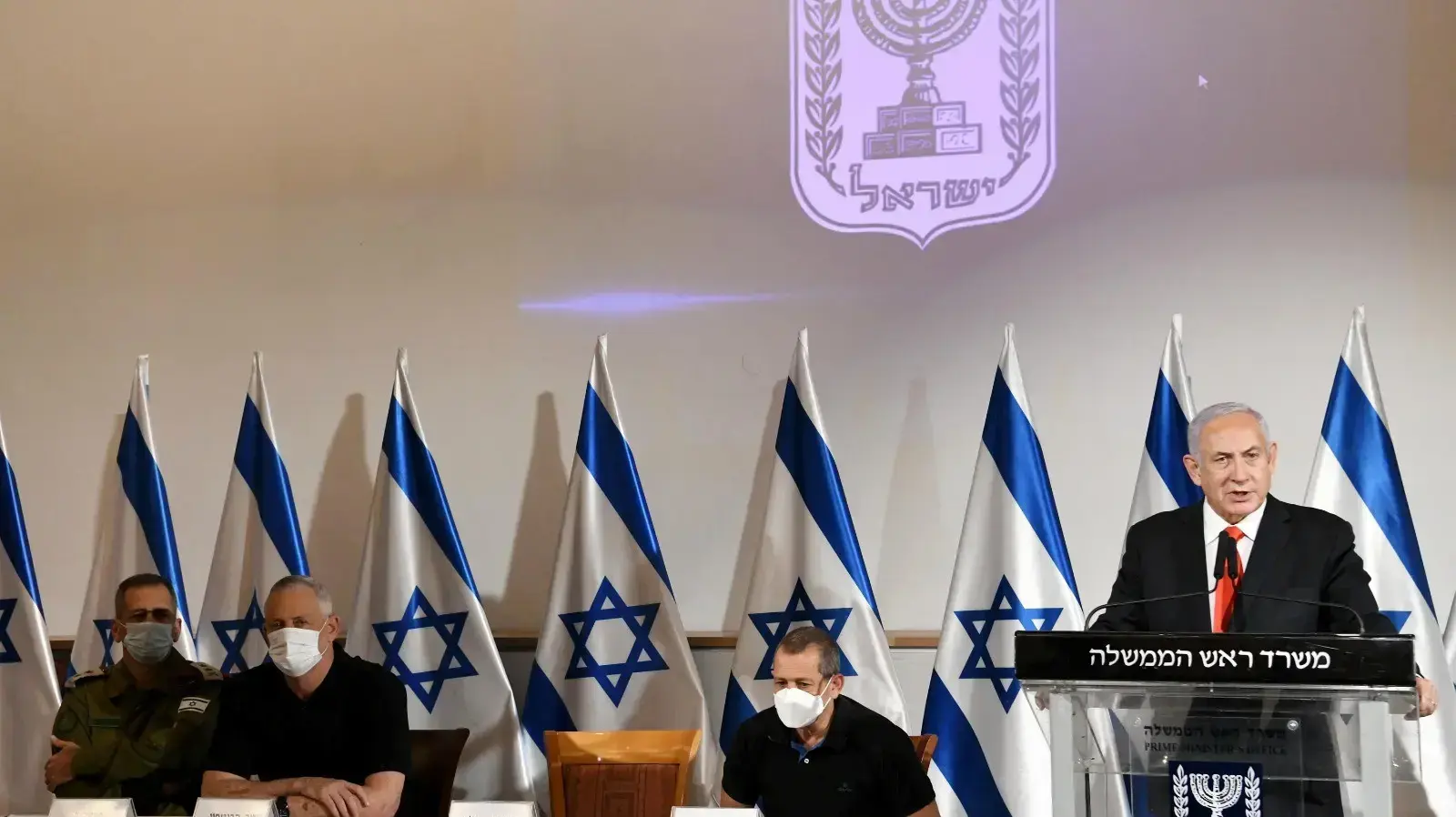 ראש הממשלה, בנימין נתניהו במהלך הצהרה בקרייה 11 במאי 2021 ראש הממשלה, בנימין נתניהו במהלך הצהרה בקרייה 11 במאי 2021