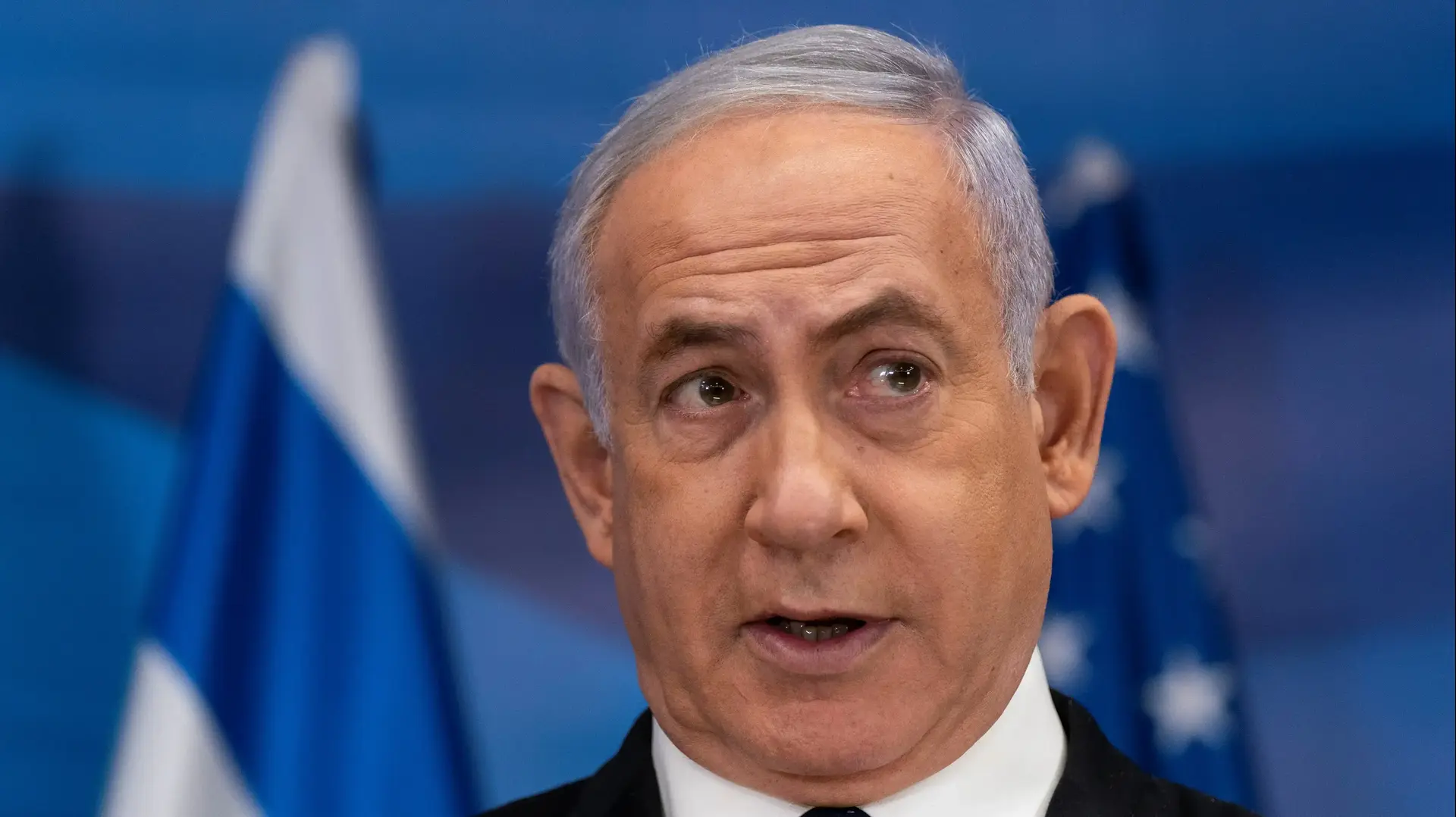 ראש הממשלה, בנימין נתניהו במהלך הצהרה לתקשורת לצד שר החוץ האמריקאי, אנתוני בלינקן