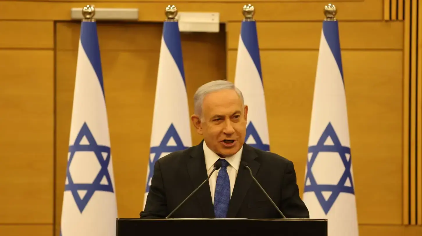 ראש הממשלה, בנימין נתניהו במהלך הצהרה לתקשורת בכנסת 6 ביוני 2021 ראש הממשלה, בנימין נתניהו במהלך הצהרה לתקשורת בכנסת 6 ביוני 2021