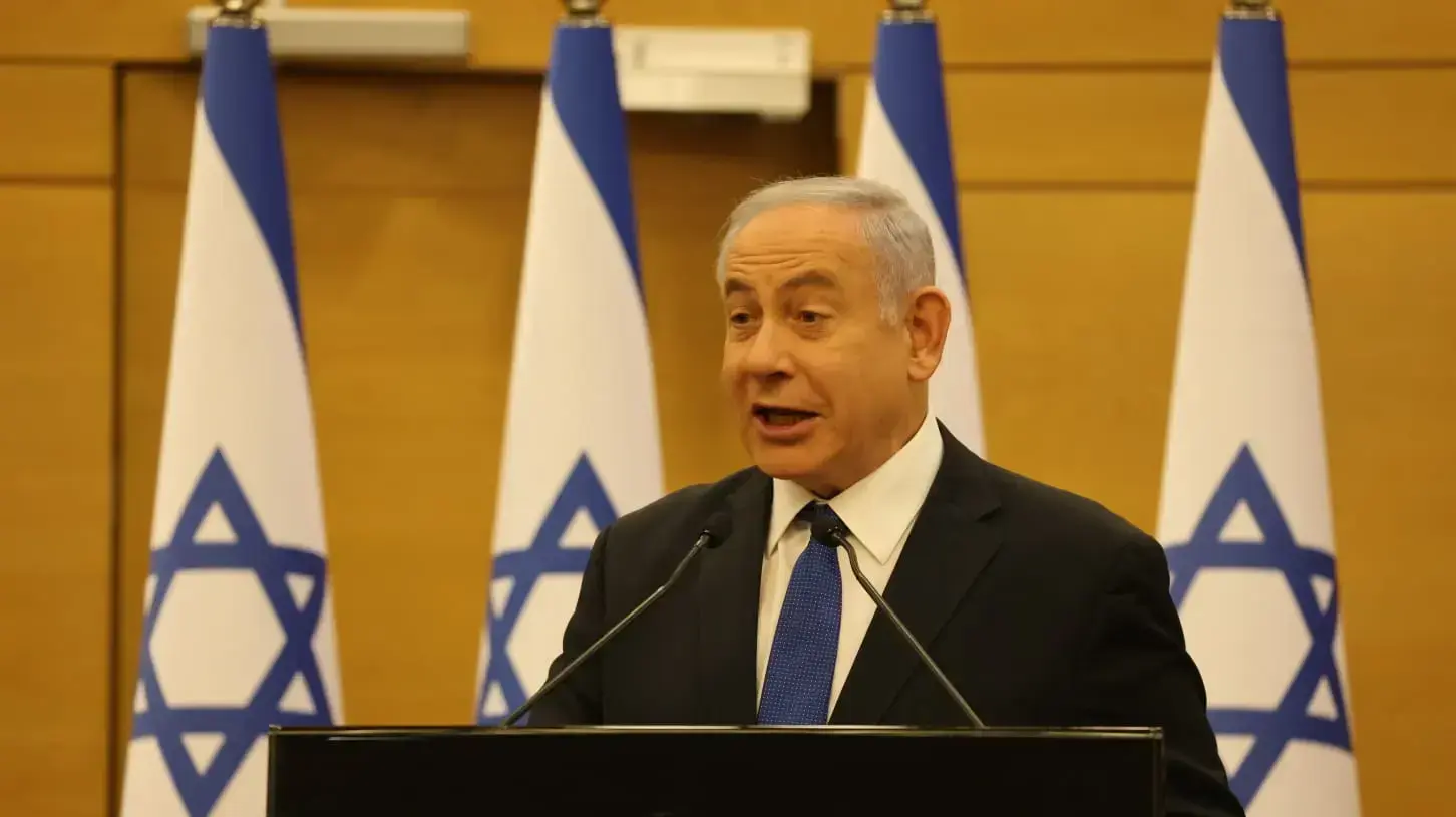 ראש הממשלה, בנימין נתניהו במהלך הצהרה לתקשורת בכנסת 6 ביוני 2021 ראש הממשלה, בנימין נתניהו במהלך הצהרה לתקשורת בכנסת 6 ביוני 2021