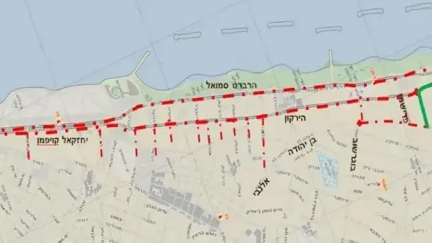 מפת חסימות כבישים לקראת מצעד הגאווה בתל אביב, 25 ביוני 2021