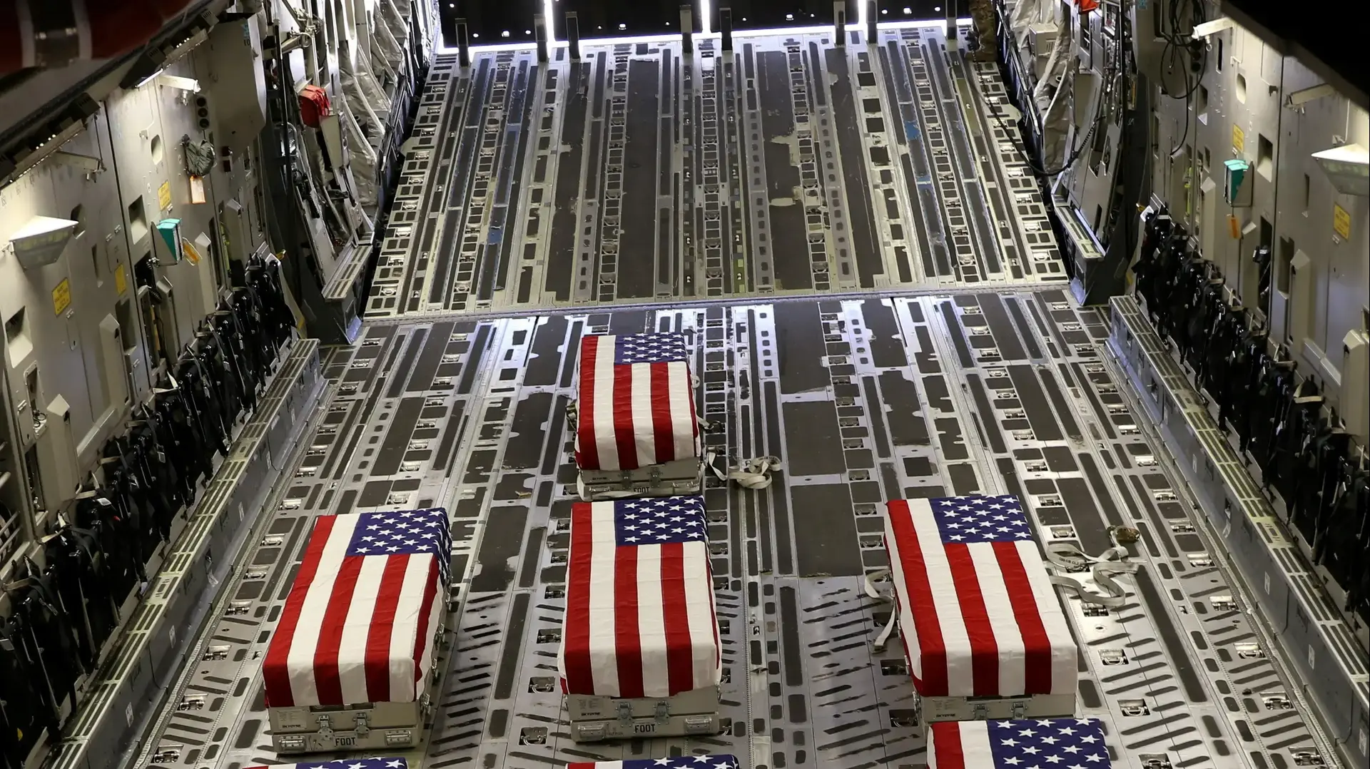 Flag-draped coffins of service members killed in action are loaded onto a transport aircraft during a ramp ceremony at Hamid Karzai International Airport in Kabul, Afghanistan August 27, 2021. Picture taken August 27, 2021. U.S. Central Command/Handout via REUTERS THIS IMAGE HAS BEEN SUPPLIED BY A THIRD PARTY. TPX IMAGES OF THE DAY
Flag-draped coffins of service members killed in action are loaded onto a transport aircraft during a ramp ceremony at Hamid Karzai International Airport in Kabul, Afghanistan August 27, 2021. Picture taken August 27, 2021. U.S. Central Command/Handout via REUTERS THIS IMAGE HAS BEEN SUPPLIED BY A THIRD PARTY. TPX IMAGES OF THE DAY