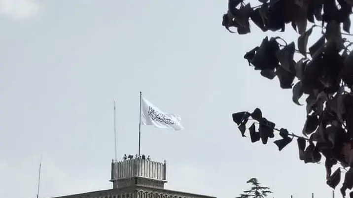 דגל טליבאן מונף בארמון הנשיאות של אפגניסטן בקאבול, 11 בספטמבר 2021 דגל טליבאן מונף בארמון הנשיאות של אפגניסטן בקאבול, 11 בספטמבר 2021