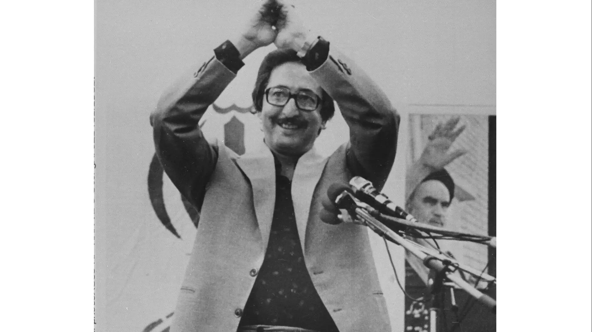 Then Iranian President Abolhassan Banisadr acknowledges cheers after speaking to thousands of Iranians in front of the U.S. Embassy in Tehran, on June 16, 1980. Banisadr, Iran's first president after the country's 1979 Islamic Revolution who fled Tehran after being impeached for challenging the growing power of clerics as the nation became a theocracy, died Saturday, Oct. 9, 2021. He was 88. (AP Photo) Then Iranian President Abolhassan Banisadr acknowledges cheers after speaking to thousands of Iranians in front of the U.S. Embassy in Tehran, on June 16, 1980. Banisadr, Iran's first president after the country's 1979 Islamic Revolution who fled Tehran after being impeached for challenging the growing power of clerics as the nation became a theocracy, died Saturday, Oct. 9, 2021. He was 88. (AP Photo)