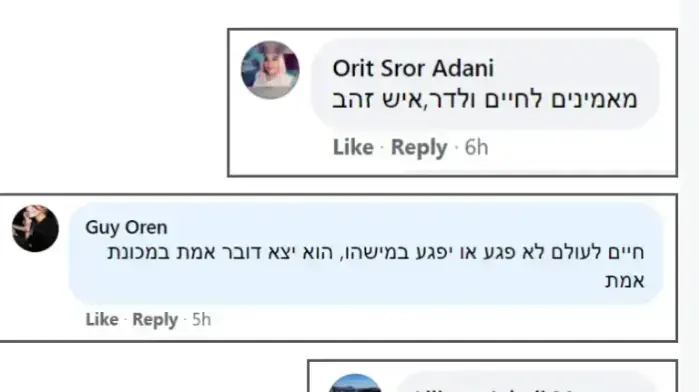 תגובות פרופילים מזויפים לפוסטים על חיים ולדר. 19 בנובמבר 2021 תגובות פרופילים מזויפים לפוסטים על חיים ולדר. 19 בנובמבר 2021
