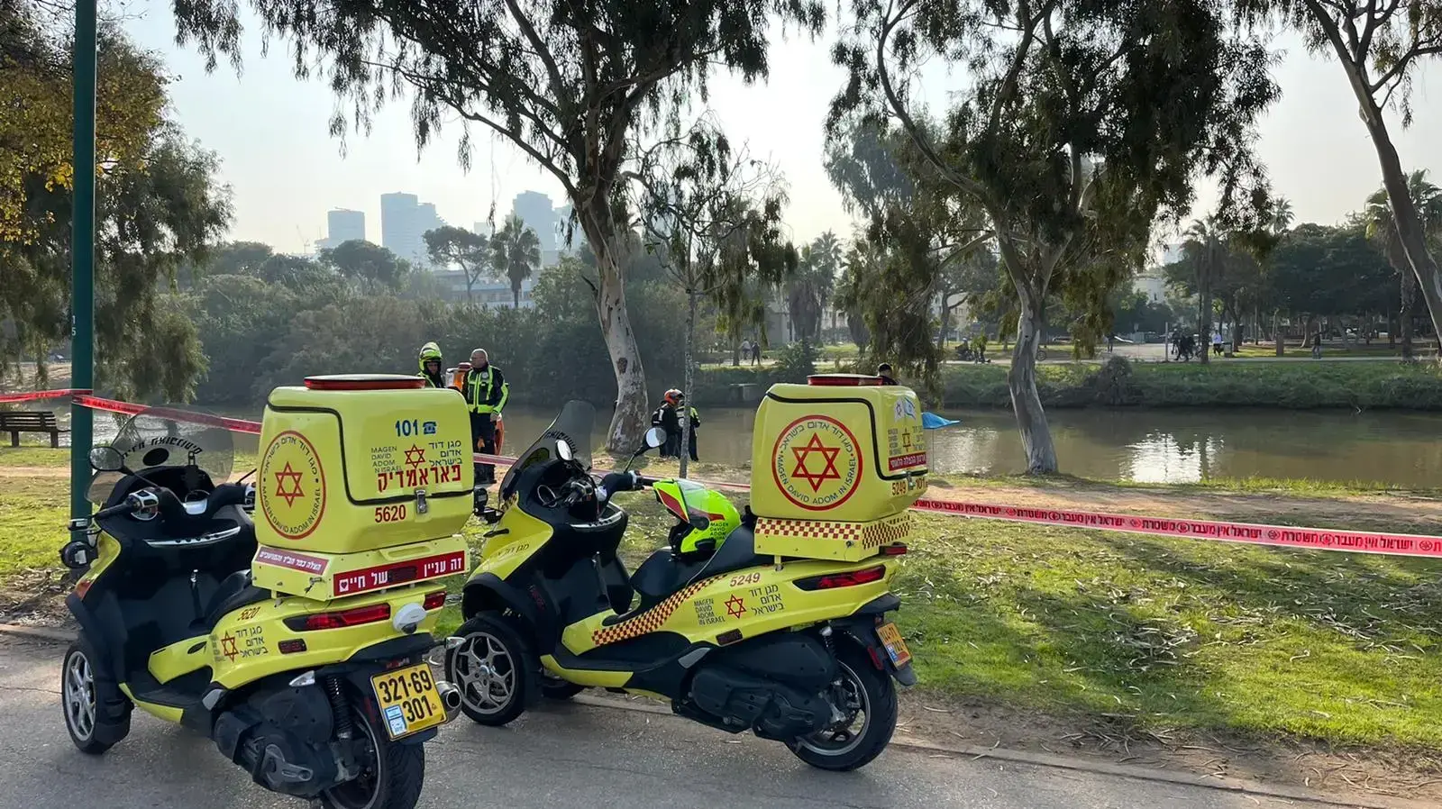 זירת מציאת גופת הגבר שנמשתה מנחל הירקון בתל אביב 29 בדצמבר 2021