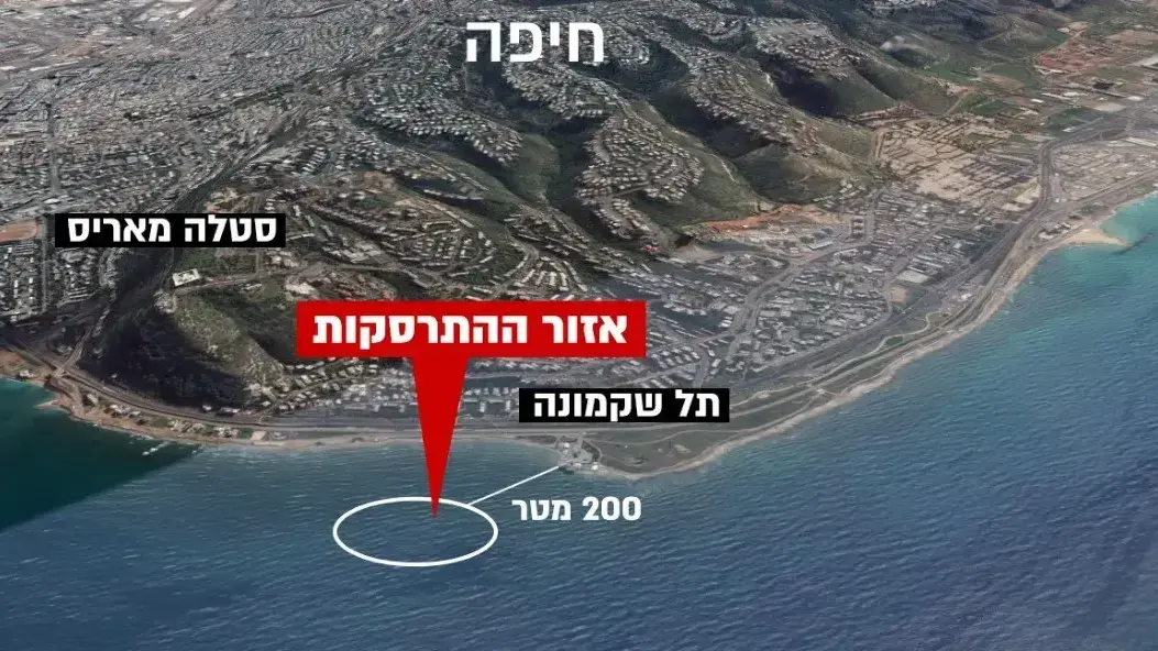 מפה - זירת התרסקות מסוק בים מעל חופי חיפה 3 בינואר 2022 מפה - זירת התרסקות מסוק בים מעל חופי חיפה 3 בינואר 2022