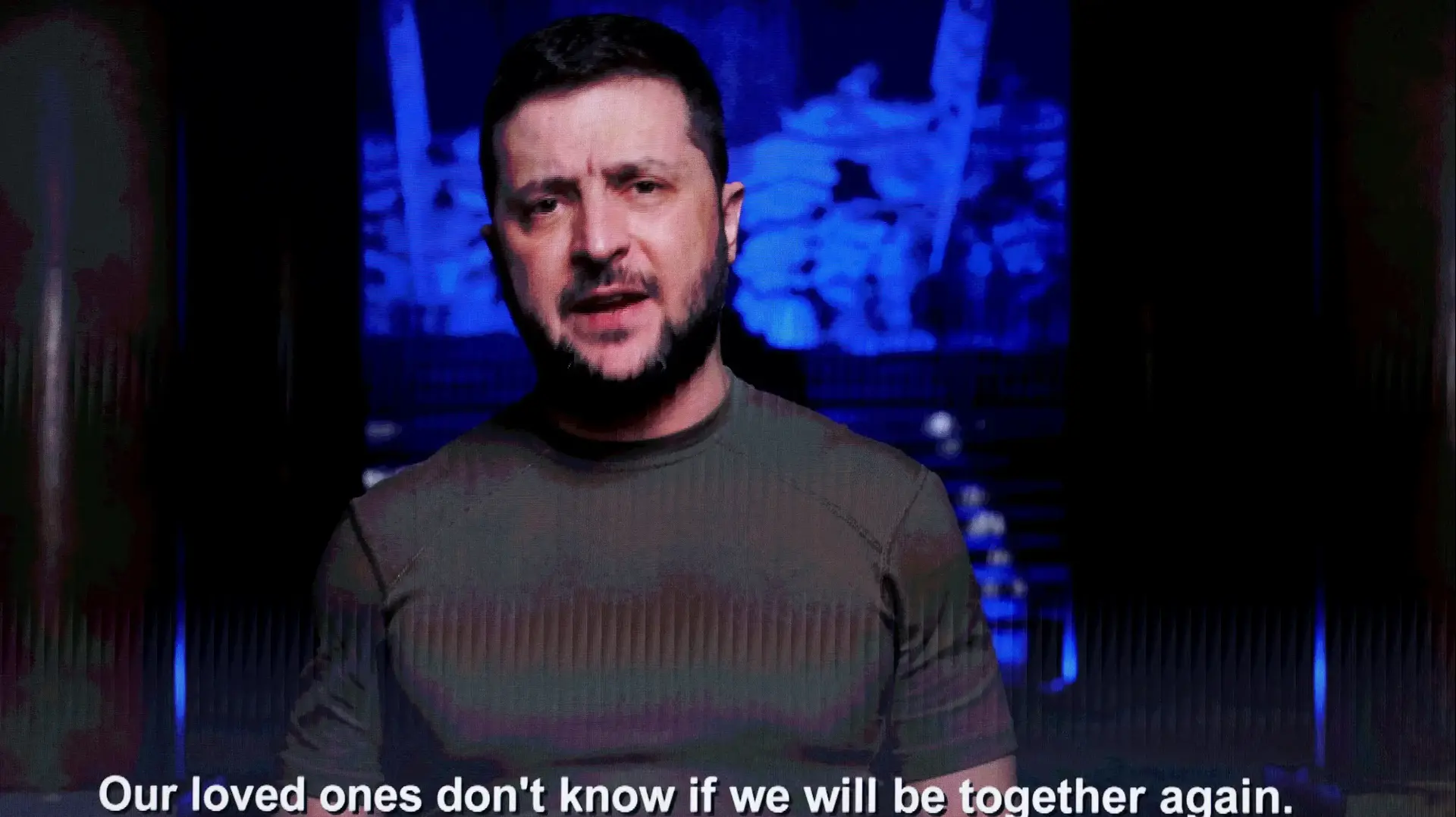 נשיא אוקראינה וולודימיר זלנסקי נואם בטקס הגראמי 2022 נשיא אוקראינה וולודימיר זלנסקי נואם בטקס הגראמי 2022