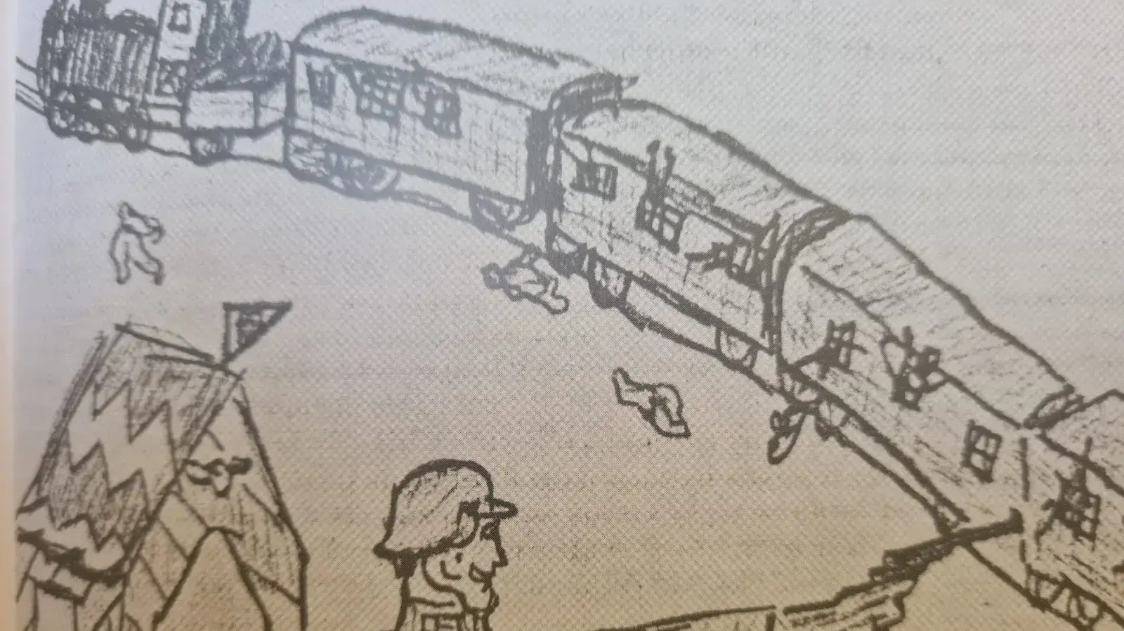 ציור שצייר יעקב גוטרמן, בגיל עשר, בסוף המלחמה ציור שצייר יעקב גוטרמן, בגיל עשר, בסוף המלחמה