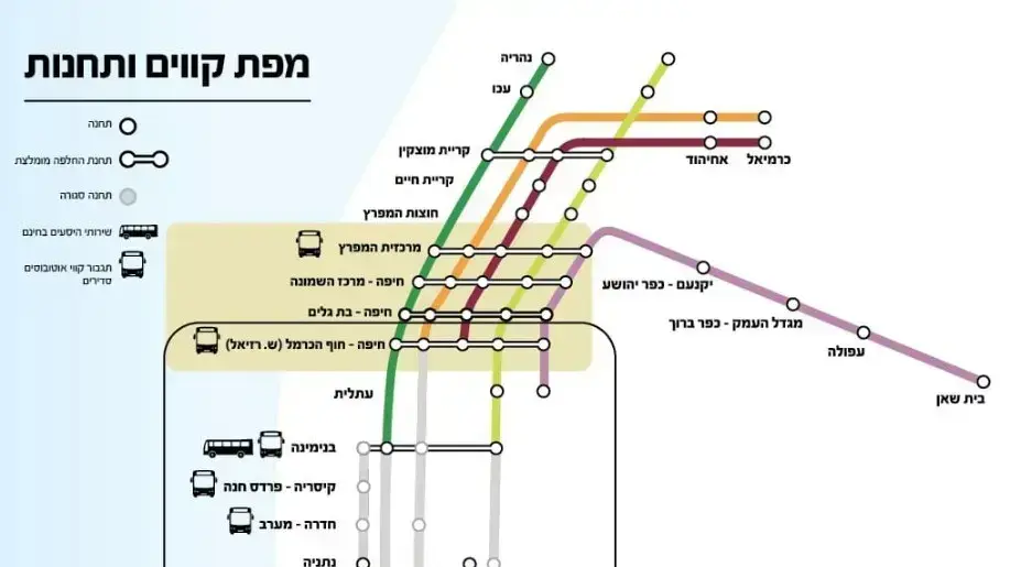 מפת הקווים והתחנות של הרכבת מפת הקווים והתחנות של הרכבת