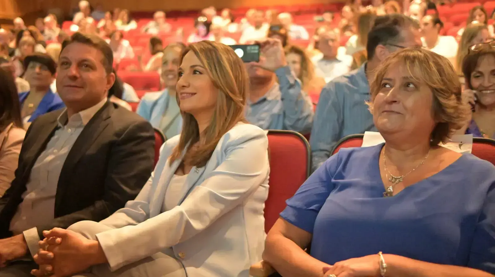 כנס הערכות לפתיחת שנת הלימודים- שרת החינוך יפעת שאשא ביטון, חיים ביבס, מזכ"לית הסתדרות המורים יפה בן דויד, גני תקווה, 18 באוגוסט 2022