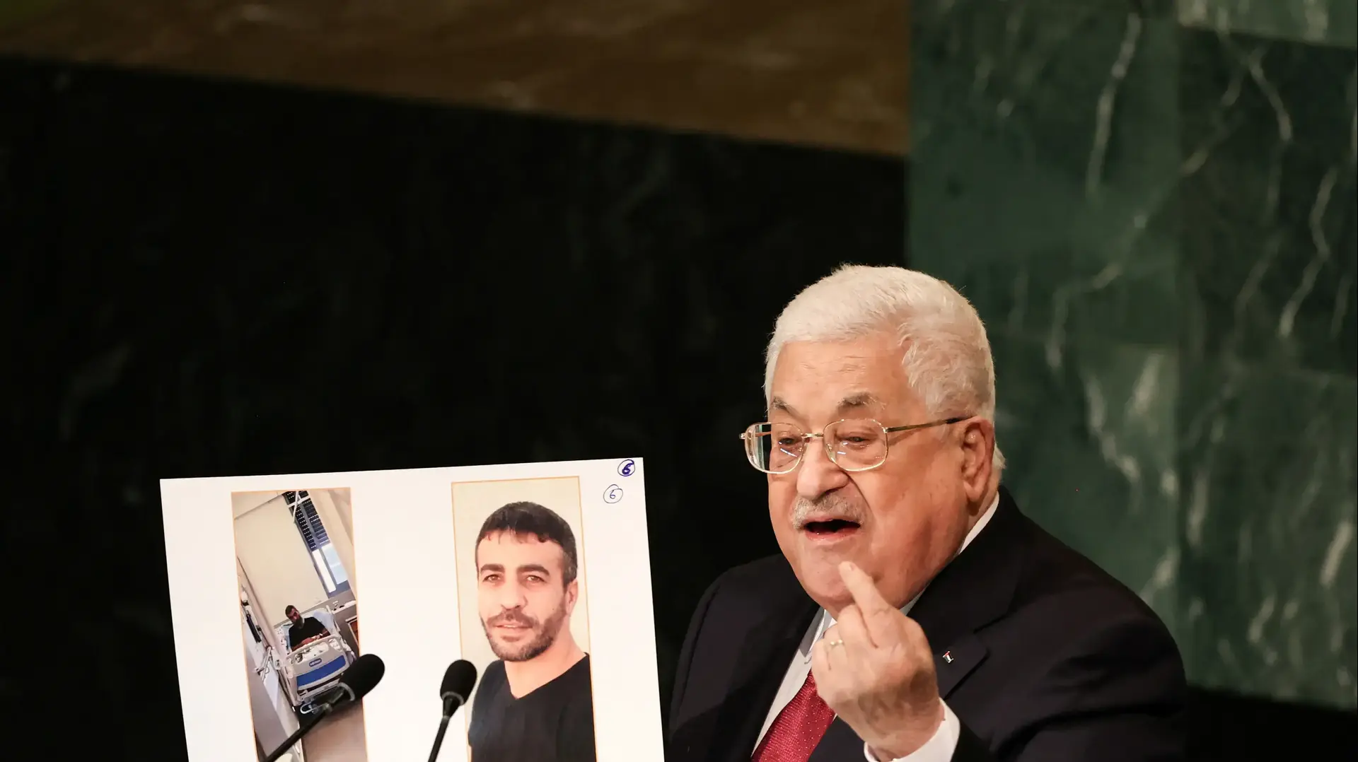 יו"ר הרשות הפלסטינית אבו מאזן על בימת האו"ם, 23 בספטמבר 2022 יו"ר הרשות הפלסטינית אבו מאזן על בימת האו"ם, 23 בספטמבר 2022