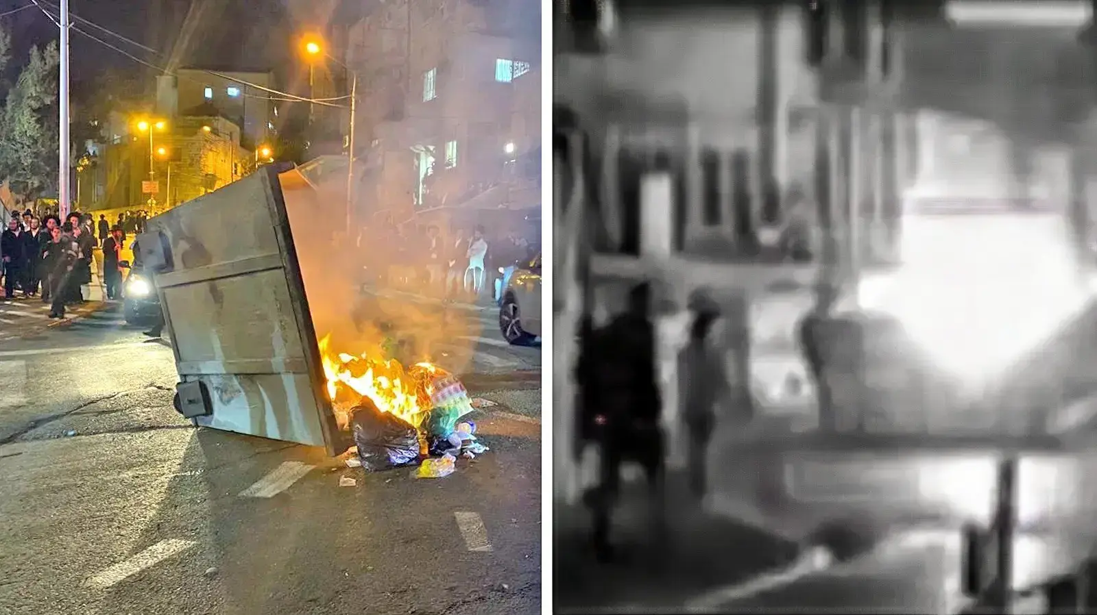 מדרדר ומוחץ את האישה: תיעוד פגיעת הפח הבוער בעוברת האורח בזמן הפגנה בירושלים
