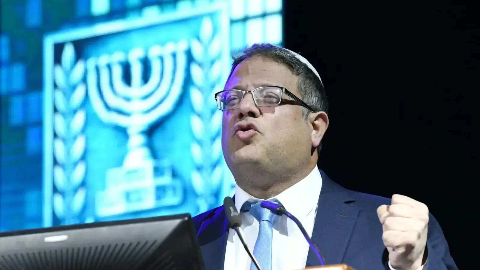 איתמר בן גביר במהלך אירוע סיכום שנה של משטרת ישראל. 14 בינואר 2023